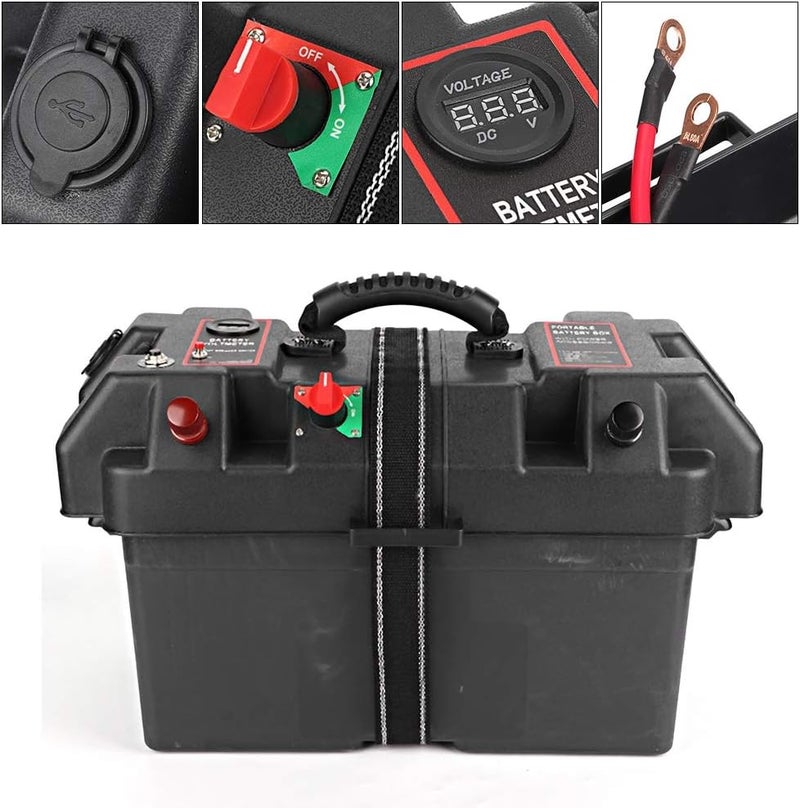 woobles Battery Box, Durable Anti Corrosion ABS Material Heavy Duty Battery Box With12V Charger Port Built in Battery Meter Waterproof Battery Case for Group 24 and 27 Size Batteries- - Image 3