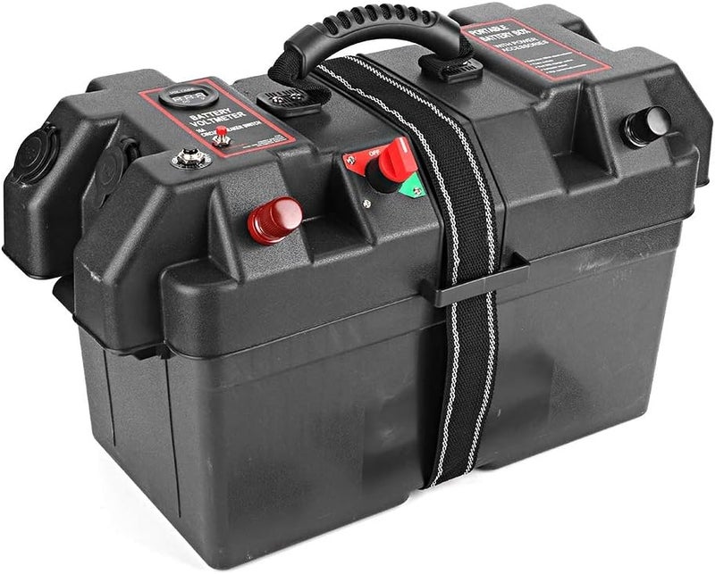 woobles Battery Box, Durable Anti Corrosion ABS Material Heavy Duty Battery Box With12V Charger Port Built in Battery Meter Waterproof Battery Case for Group 24 and 27 Size Batteries- - Image 4