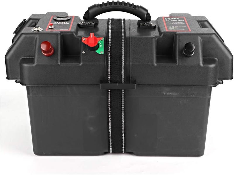 woobles Battery Box, Durable Anti Corrosion ABS Material Heavy Duty Battery Box With12V Charger Port Built in Battery Meter Waterproof Battery Case for Group 24 and 27 Size Batteries- - Image 1