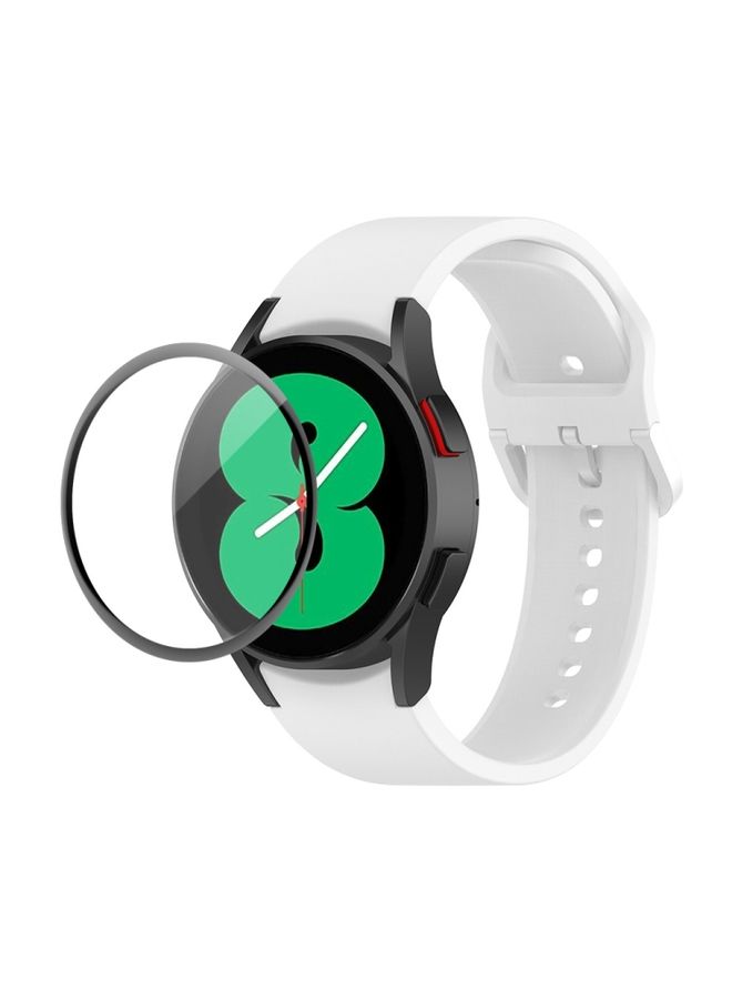 Replacement Strap For Samsung Galaxy Watch4 44mm JUNSUNMAY Silicone Adjustable Strap + Full Coverage PMMA Screen Protector Kit White