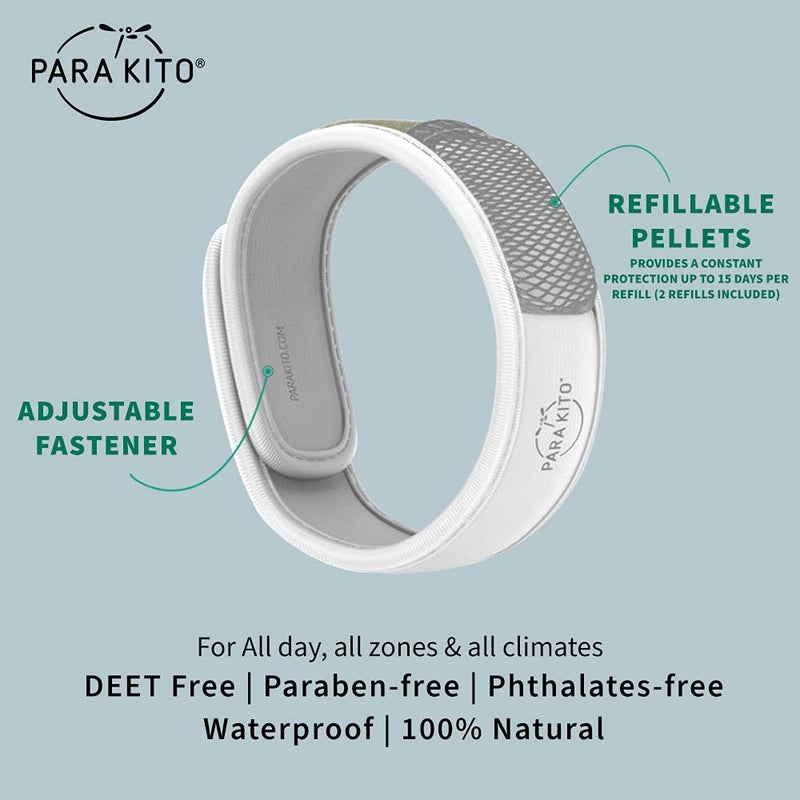 PARA'KITO Mosquito Insect & Bug Protection Wristband - Mosquito Stickers, Bug Spray Alternative Essentials for Beach, Camping, Desert Hiking - Natural Essential Oils (White) - Image 2