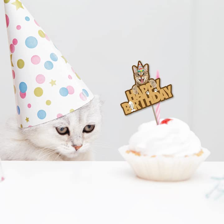 Festiko® 1 Pc Happy Meowday Cake Topper, Cat Birthday Cake Topper, Cat Birthday Supplies, Pet Birthday Decoration - Image 5