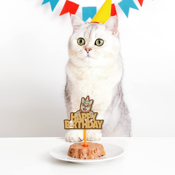 Festiko® 1 Pc Happy Meowday Cake Topper, Cat Birthday Cake Topper, Cat Birthday Supplies, Pet Birthday Decoration - Image 4