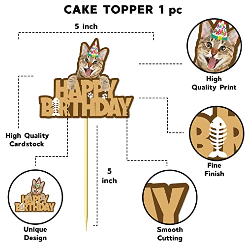Festiko® 1 Pc Happy Meowday Cake Topper, Cat Birthday Cake Topper, Cat Birthday Supplies, Pet Birthday Decoration - Image 2