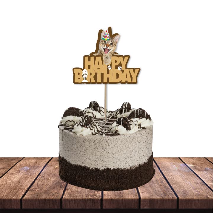 Festiko® 1 Pc Happy Meowday Cake Topper, Cat Birthday Cake Topper, Cat Birthday Supplies, Pet Birthday Decoration - Image 1