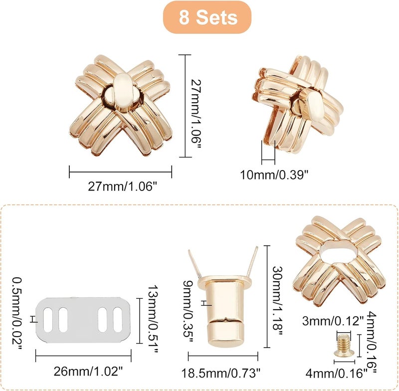 كلاراكو مجموعة من 8 مشابك قفل ملتوية للحقائب من كلاركو، مشبك قفل للمحفظة على شكل زهرة، مشبك قفل ملتوي للحقائب الذهبية، مشبك معدني ملتوي للحرف اليدوية والجلود، صناعة الحقائب اليدوية، مقاس 1 بوصة - Image 3
