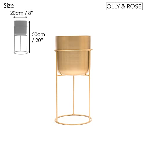 Olly & Rose Olly Rose Matt Metal Plant Pot with Gold Plant Stand Tall 20 Inch Height Large Plant Pot Indoors with Stand Large Decorative Planter - Image 3
