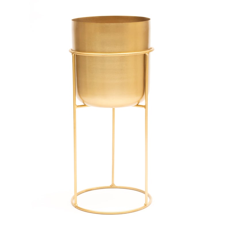 Olly & Rose Olly Rose Matt Metal Plant Pot with Gold Plant Stand Tall 20 Inch Height Large Plant Pot Indoors with Stand Large Decorative Planter - Image 2
