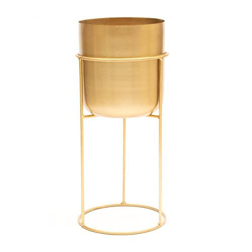Olly & Rose Olly Rose Matt Metal Plant Pot with Gold Plant Stand Tall 20 Inch Height Large Plant Pot Indoors with Stand Large Decorative Planter - Image 1