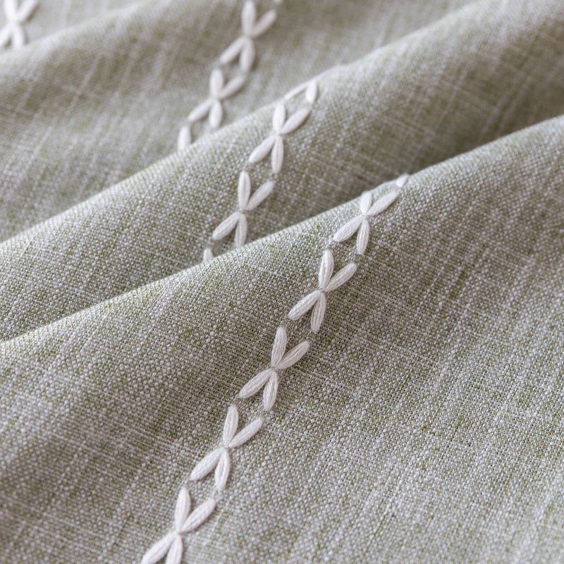 BCLBUSTE Boho Embroidery Striped Linen Curtains 84 Inches Long 2 Panels for Bedroom - Sage Green Country Farmhouse Bohemian Light Filtering for Living Room (52" W x 84" L) - Image 5