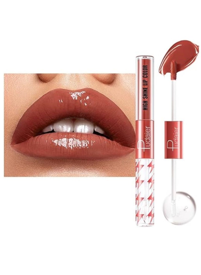 بوداير ملمع شفاه عالي اللمعان مع زيت شفاه شفاف بلون ثابت ، أحمر شفاه سائل مزدوج النهاية يدوم حتى 12 ساعة ، خفيف الوزن وغير لزج ، 2 مل (04) - Image 1