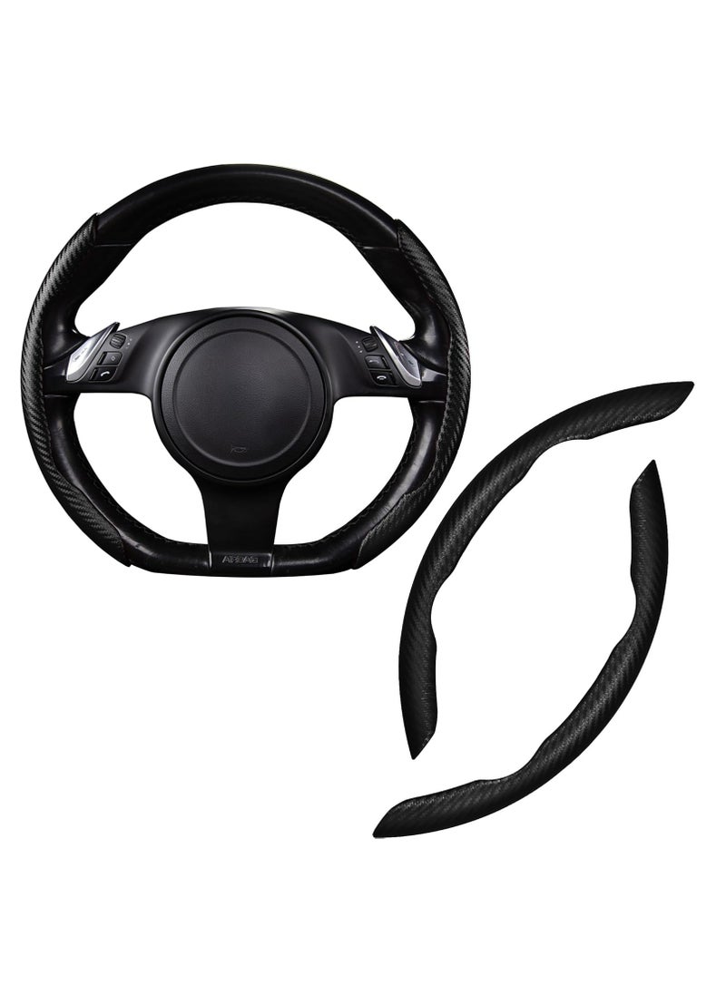 Oasisgalore 1	2pcs Black Car Steering Wheel Cover Carbon Fiber for Men Women, Segmented Wheel Protector Non-Slip Sporty Car Accessories  - Image 1