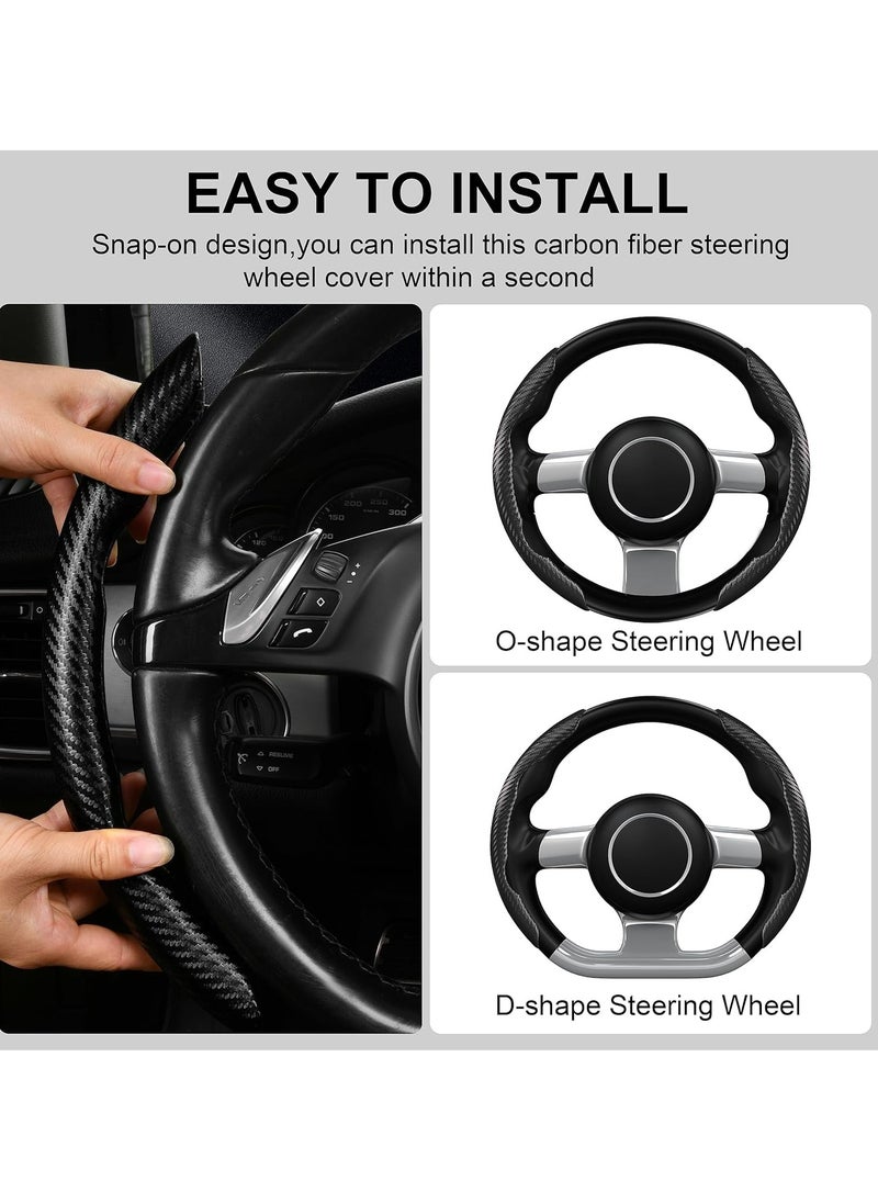 Oasisgalore 1	2pcs Black Car Steering Wheel Cover Carbon Fiber for Men Women, Segmented Wheel Protector Non-Slip Sporty Car Accessories  - Image 5