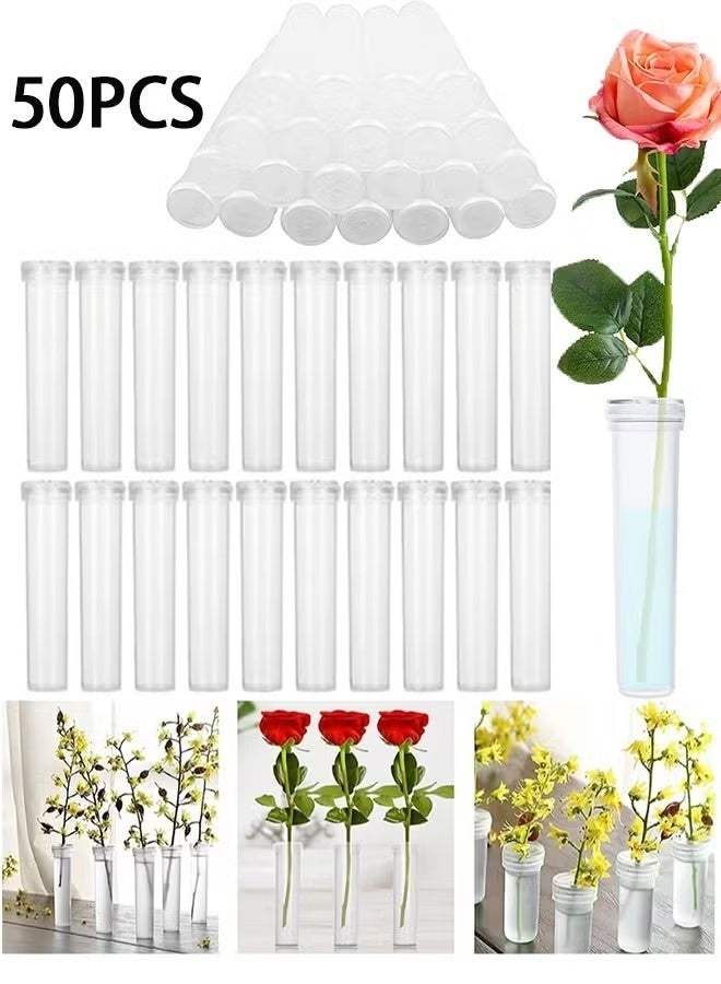 50 Pack Floral Water Tubes/Vials for Flower Arrangements, Rose Flower Water Tubes Aqua Picks, Clear Plastic Rose Water Tubes with Picks, Floral Water Tubes Stems Picks (2.8" x 0.7") - Image 1