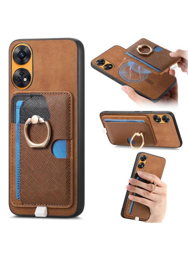 S-TOP Case For OPPO Reno8 T / A1 Pro Retro Cross Leather Ring Side Insert Card Bag MagSafe Phone Case - Image 1