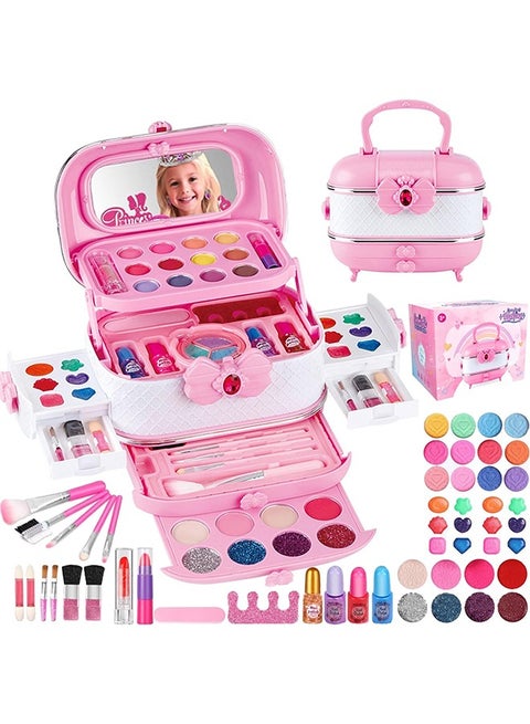 طقم مكياج للأطفال للفتيات 54 قطعة طقم مكياج قابل للغسل حقيقي ، مع حقيبة مستحضرات التجميل المحمولة ، ومناسبة للفتيات أكثر من 3 سنوات من العمر