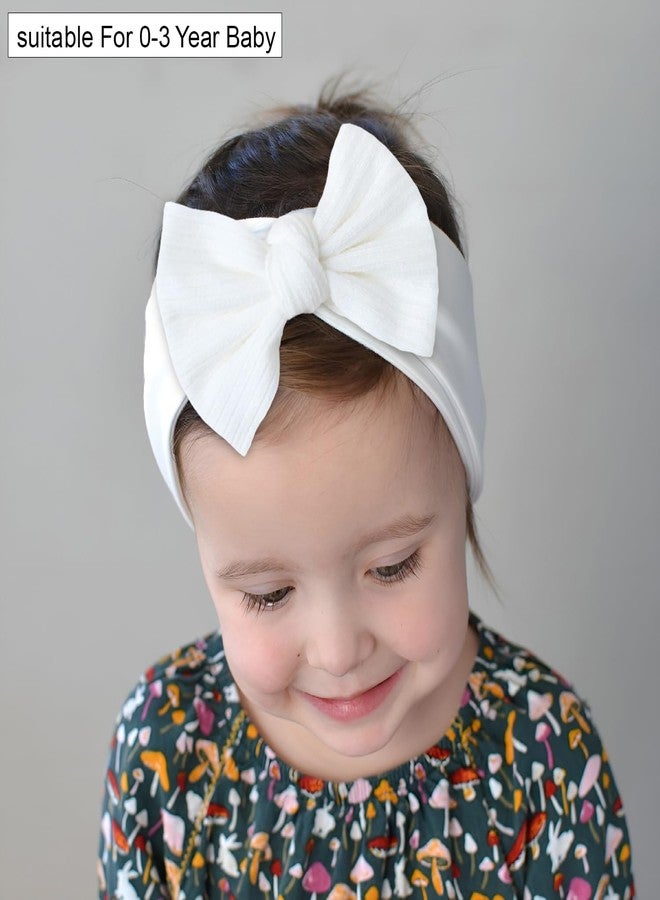 SYGA 5 Pcs Baby Headband Set, Flower & Bow Design, Stretchable Nylon Hairband for Newborn Infant Toddlers Kids-0-3 Years White - Image 2