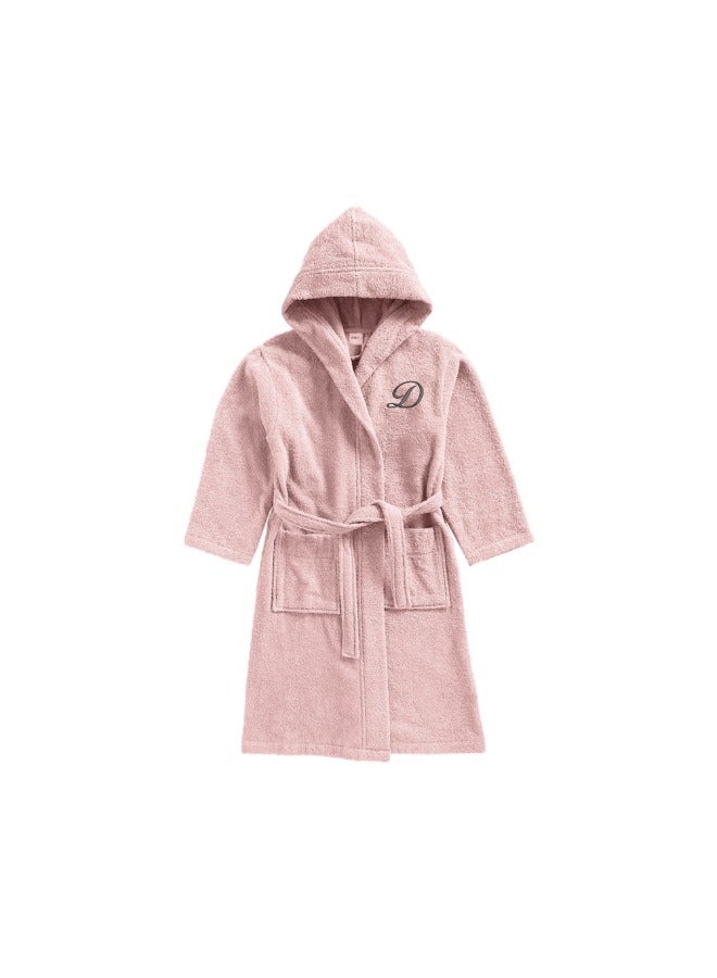 بيفت رداء حمام دافوديل (وردي فاتح) للأطفال بعمر 12 عامًا (125 × 133 سم) بغطاء للرأس من قطن تيري، مجموعة مكونة من 01 - حرف "D" - Image 1