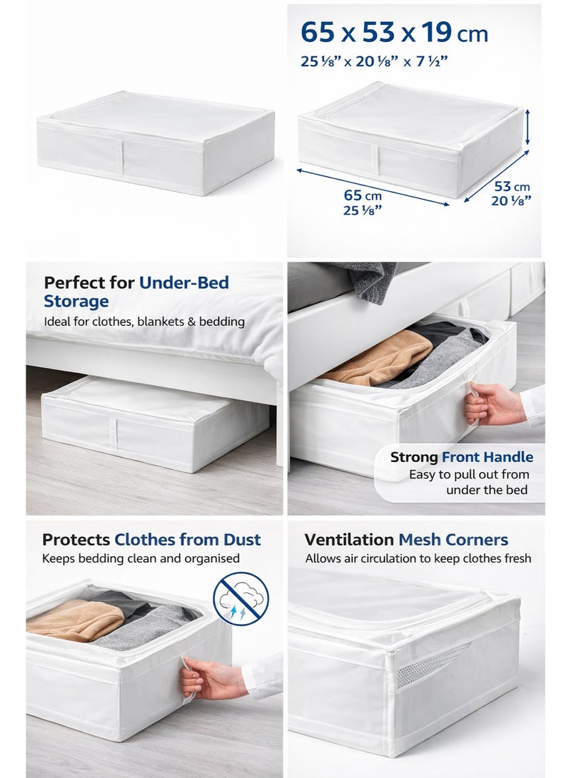 Selecto Hub Multi-Purpose Underbed Storage Bag White – Dustproof Textile Organizer with Ventilation Corners & Easy Pull Handle - Image 1