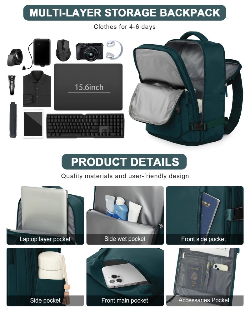 VGCUB Large Travel Backpack Bag for Women Men,Carry on Backpack,17 Inch Laptop Business Work Waterproof Backpack with Laptop Compartment,Person Item Flight Approved,Mochila de Viaje,Peacock Blue - Image 4
