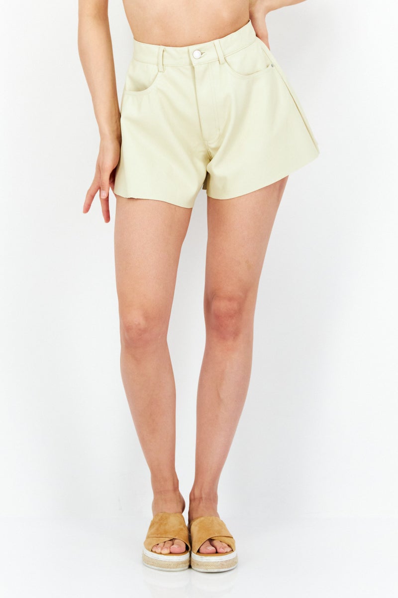 Weworewhat Women Regular Fit High Rise Flare Bell Shorts, Cream - Image 1