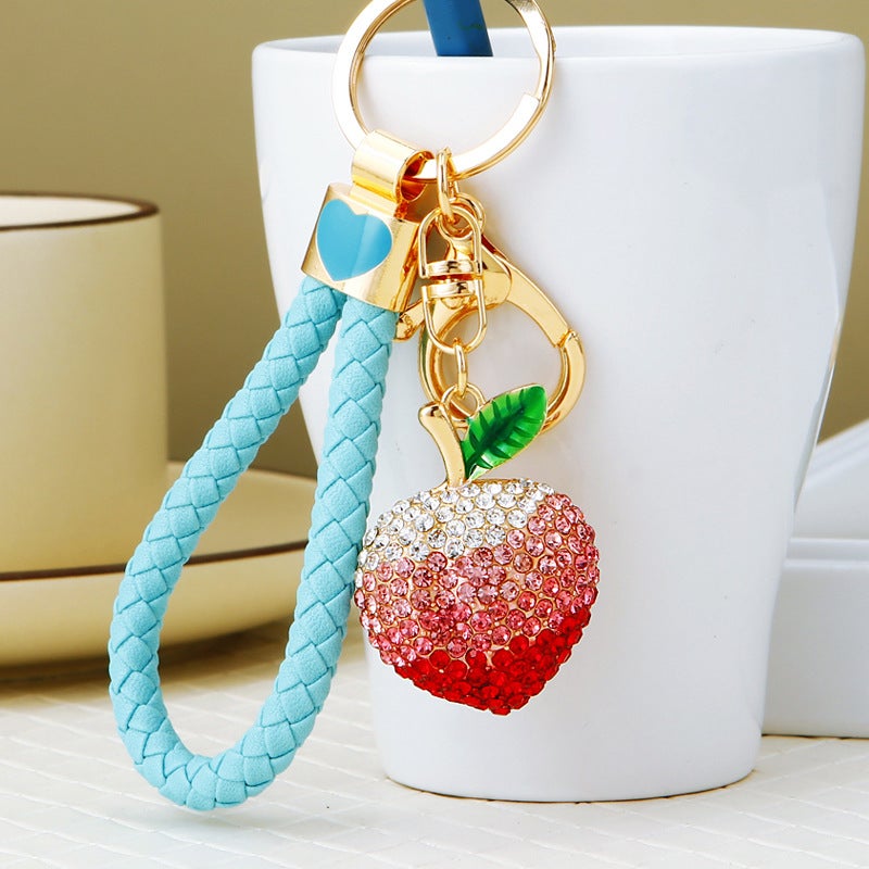 Diamond-Encrusted Fruit Peach Car Keychain Women'S Cute Bag Pendant Metal Key Chain Ring Peach Heart Accessories - Image 5