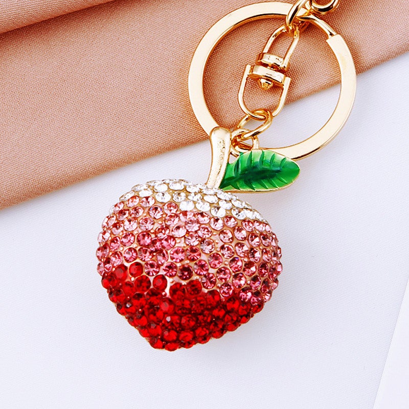 Diamond-Encrusted Fruit Peach Car Keychain Women'S Cute Bag Pendant Metal Key Chain Ring Peach Heart Accessories - Image 2