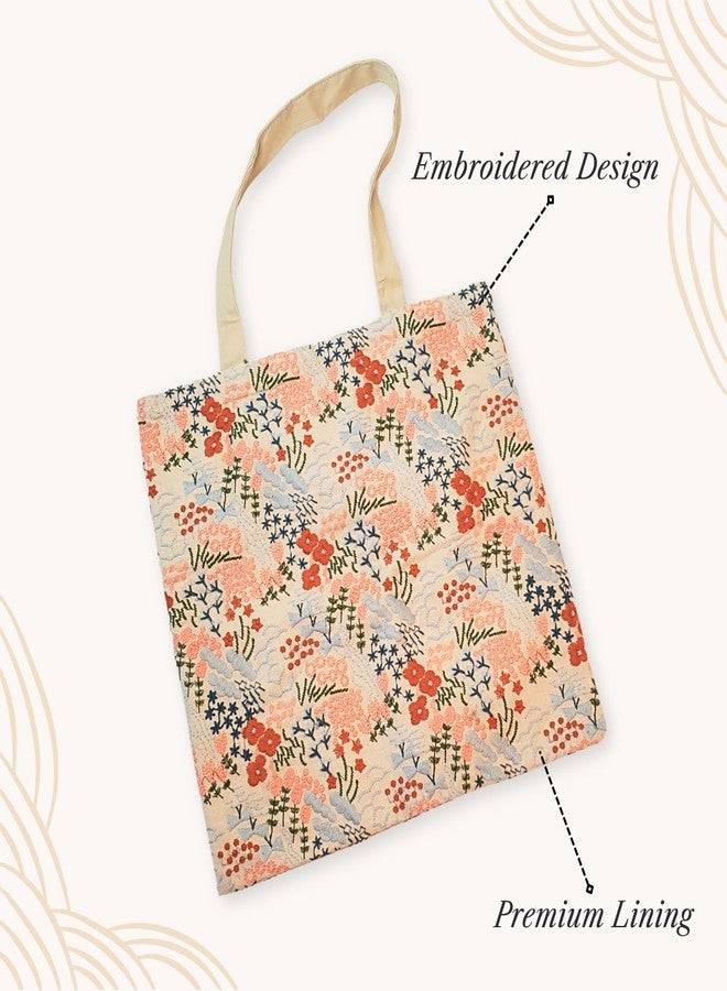 Lady Jayne Lined Embroidered Canvas Fabric Shopping Tote Bag, 15" x 14", Wildflower Meadow Floral - Image 4