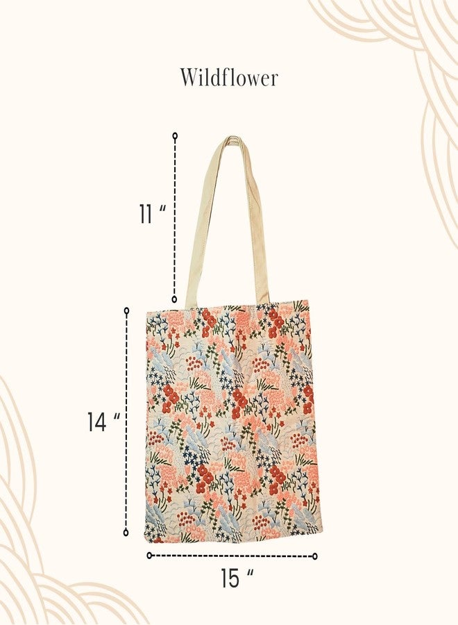 Lady Jayne Lined Embroidered Canvas Fabric Shopping Tote Bag, 15" x 14", Wildflower Meadow Floral - Image 3