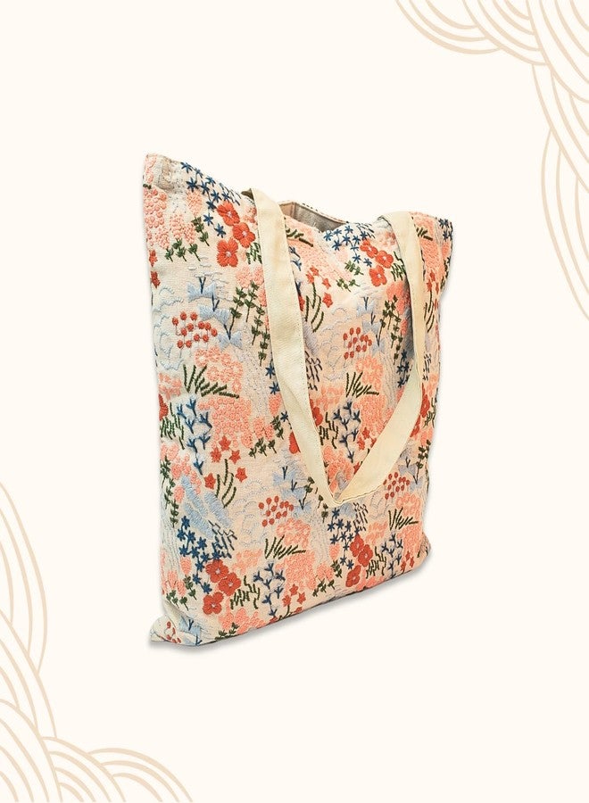 Lady Jayne Lined Embroidered Canvas Fabric Shopping Tote Bag, 15" x 14", Wildflower Meadow Floral - Image 2