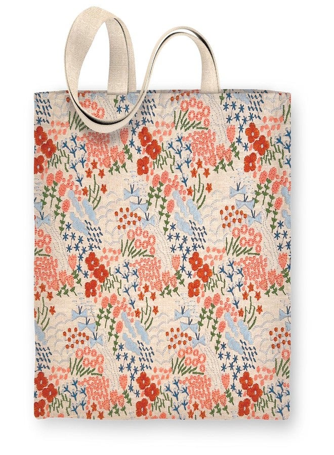 Lady Jayne Lined Embroidered Canvas Fabric Shopping Tote Bag, 15" x 14", Wildflower Meadow Floral - Image 1