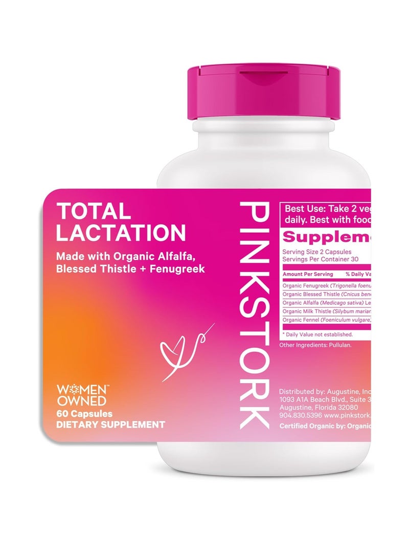 Pink Stork Total Lactation Organic Fenugreek and Alfalfa to Support Breastfeeding, Milk Flow 60 Capsules - Image 1