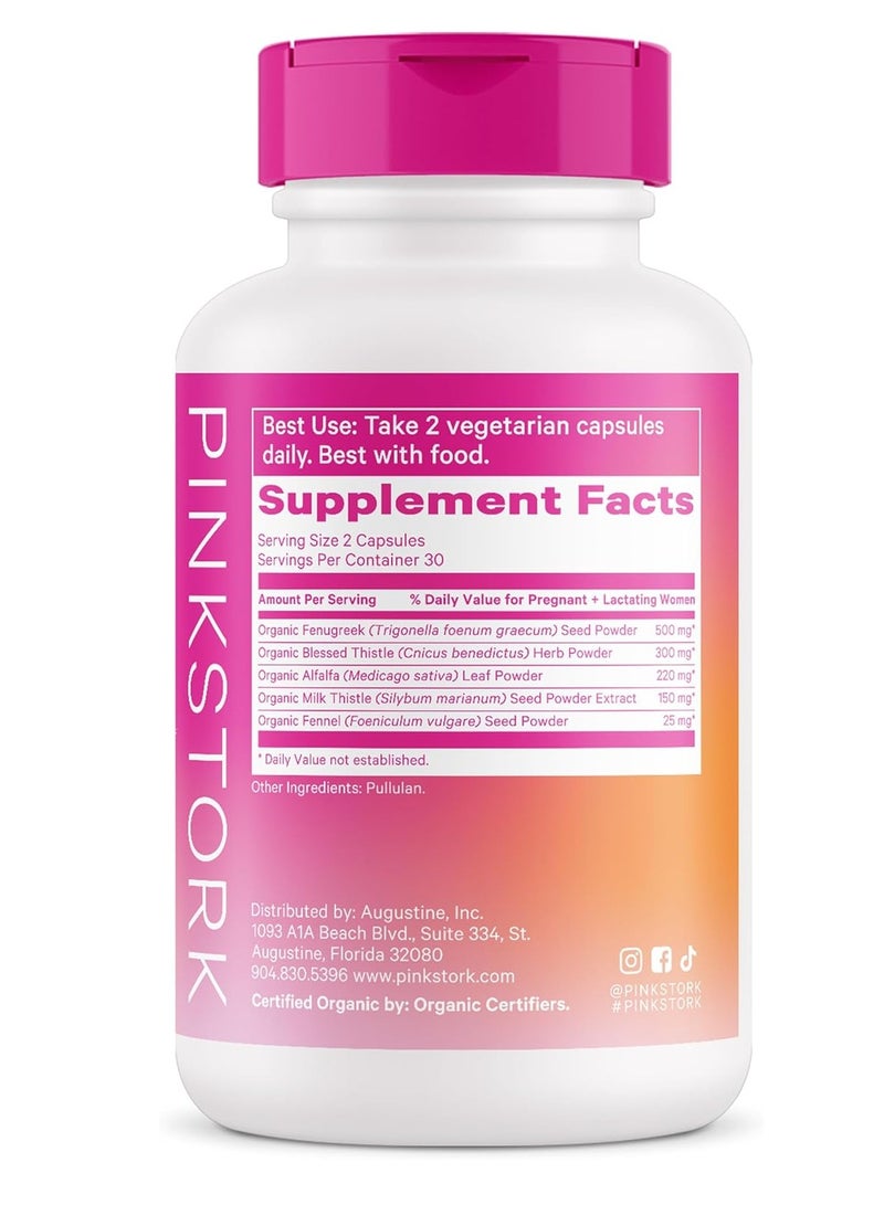 Pink Stork Total Lactation Organic Fenugreek and Alfalfa to Support Breastfeeding, Milk Flow 60 Capsules - Image 2