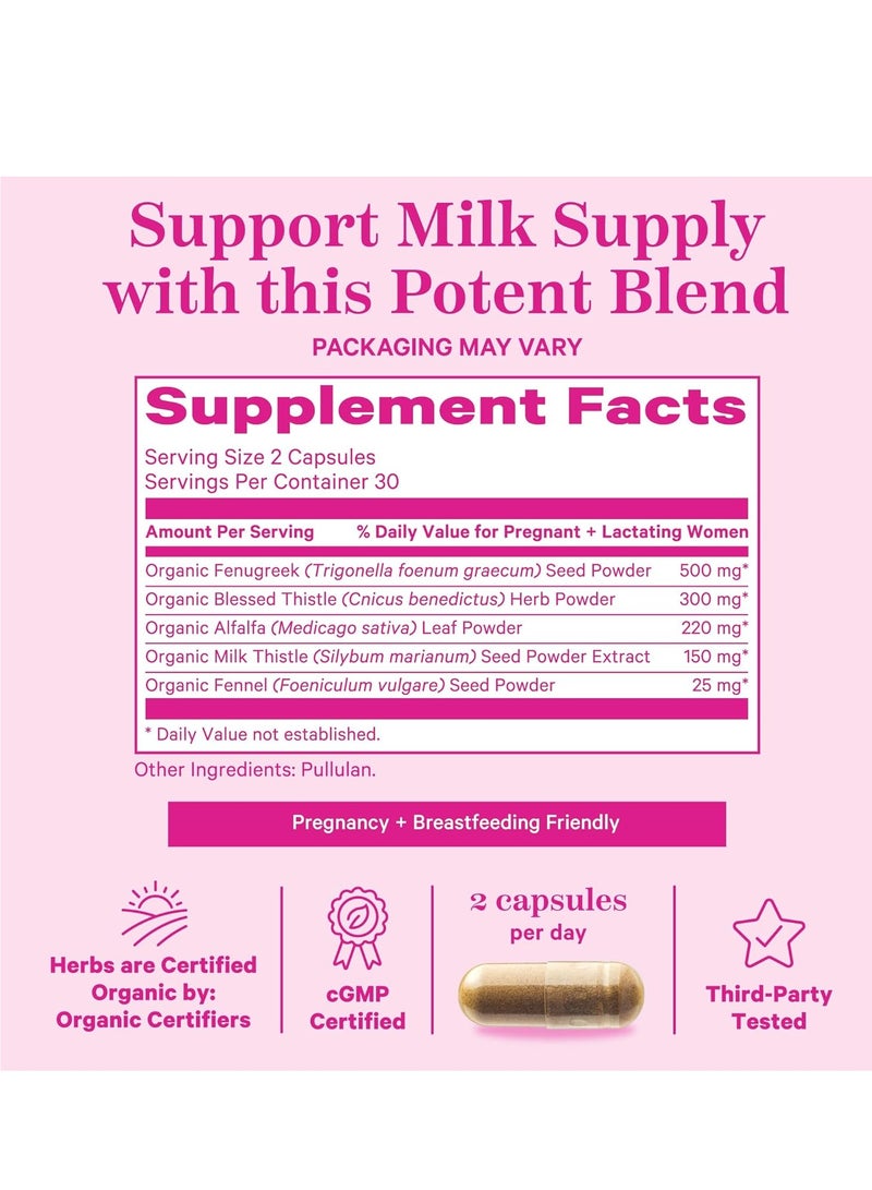 Pink Stork Total Lactation Organic Fenugreek and Alfalfa to Support Breastfeeding, Milk Flow 60 Capsules - Image 3