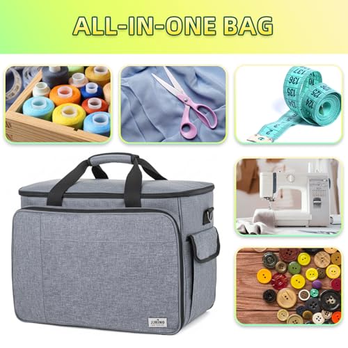 JJRING Sewing Machine Carrying Case, Portable Sewing Machine Bag with Shoulder Strap, Heavy Duty Sewing Machine Tote Suitable for Standard Sewing Machines, Grey - Image 4