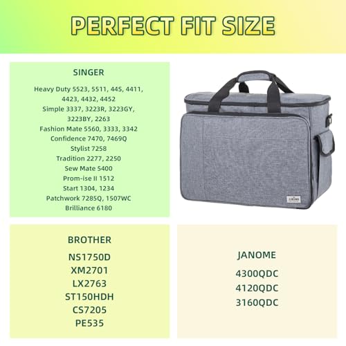 JJRING Sewing Machine Carrying Case, Portable Sewing Machine Bag with Shoulder Strap, Heavy Duty Sewing Machine Tote Suitable for Standard Sewing Machines, Grey - Image 5
