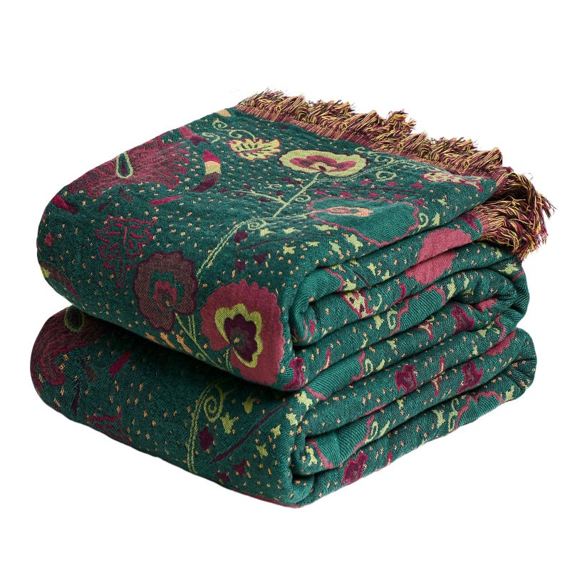 MSGKV Boho Throw Blanket for Couch and Sofa Cotton Blankets for Living Room Bedroom Reversable Florals Throw 60"x80" Spring Breathable Cozy Blankets - Image 1