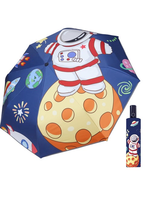 Kid Umbrella for Girls and Boys - Folding Auto Open Close Cartoon Travel Umbrella with Reflective Stripe, Portable Anti-UV, Durable Compact Design