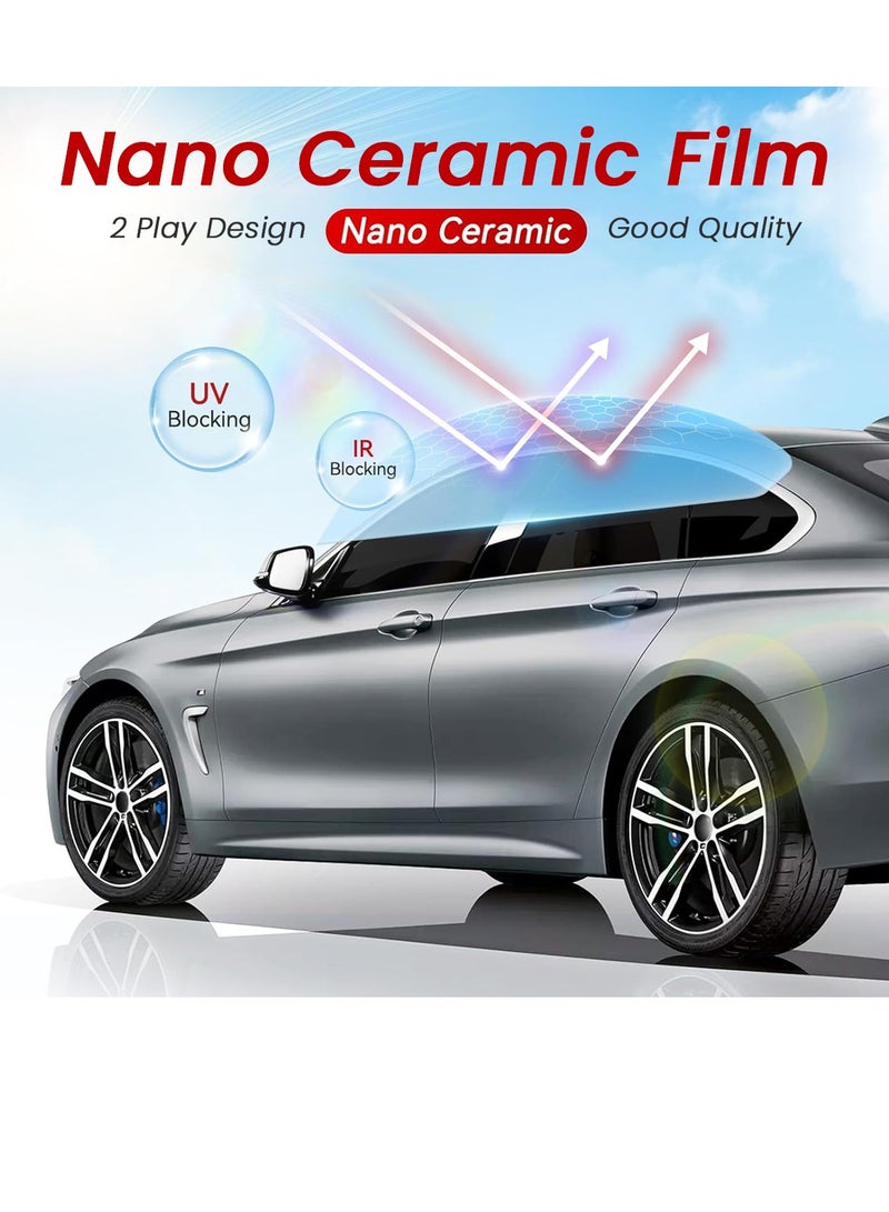 فانتوم فيلم تظليل النوافذ Phantom Pro Max Nano Ceramic للسيارات ذات السبعة مقاعد، حماية من الأشعة تحت الحمراء والأشعة فوق البنفسجية بنسبة 99%، مجموعة من 3 قطع (الأمامية 100 سم، الخلفية 75 سم، المركزية 50 سم)، عزل حراري وحراري عالي الجودة، سهل التركيب. - Image 4