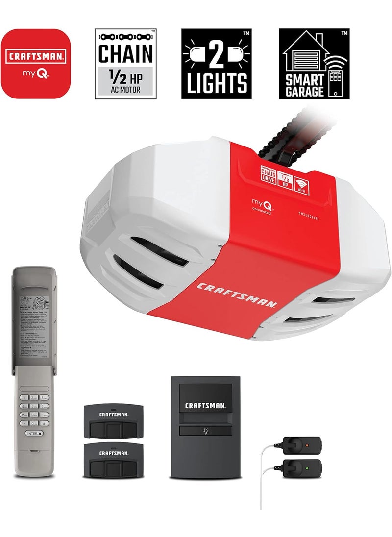 CRAFTSMAN CRAFTSMAN 12 HP Smart Garage Door Opener  myQ Smartphone Controlled  Chain Drive Wireless Keypad Included Model CMXEOCG472 Red  - Image 2