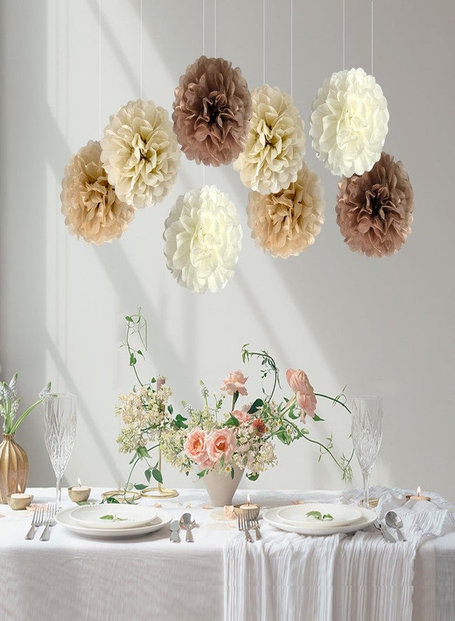 ANSOMO Brown Tissue Paper Pom Poms Khaki Caramel Party Decorations Ivory Beige Cream Earth Tone Boho Champagne Tan Flowers Wall Hanging Décor Supplies Rustic Neutral Birthday Baby Shower Wedding - Image 3