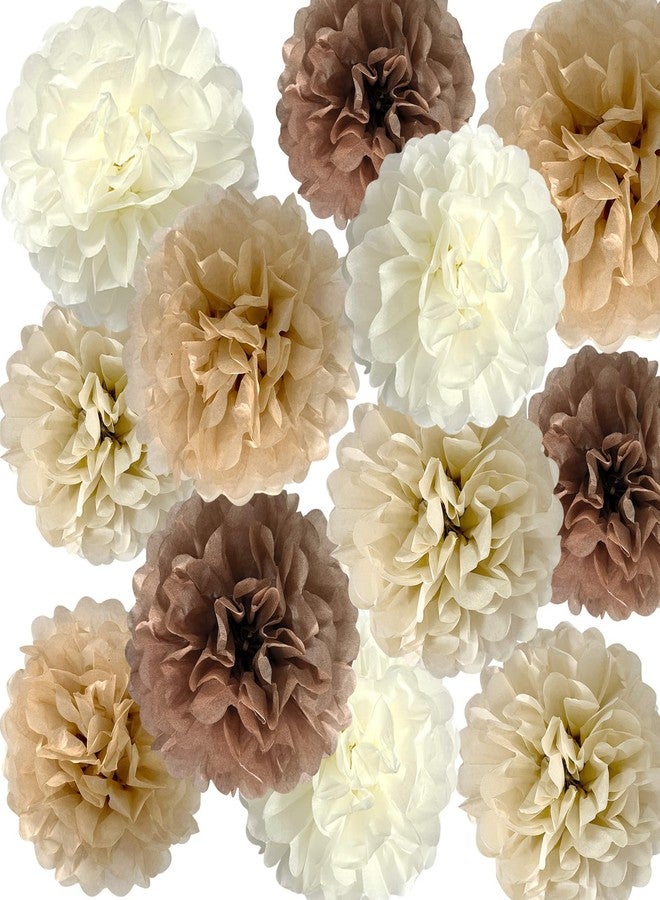 ANSOMO Brown Tissue Paper Pom Poms Khaki Caramel Party Decorations Ivory Beige Cream Earth Tone Boho Champagne Tan Flowers Wall Hanging Décor Supplies Rustic Neutral Birthday Baby Shower Wedding - Image 1