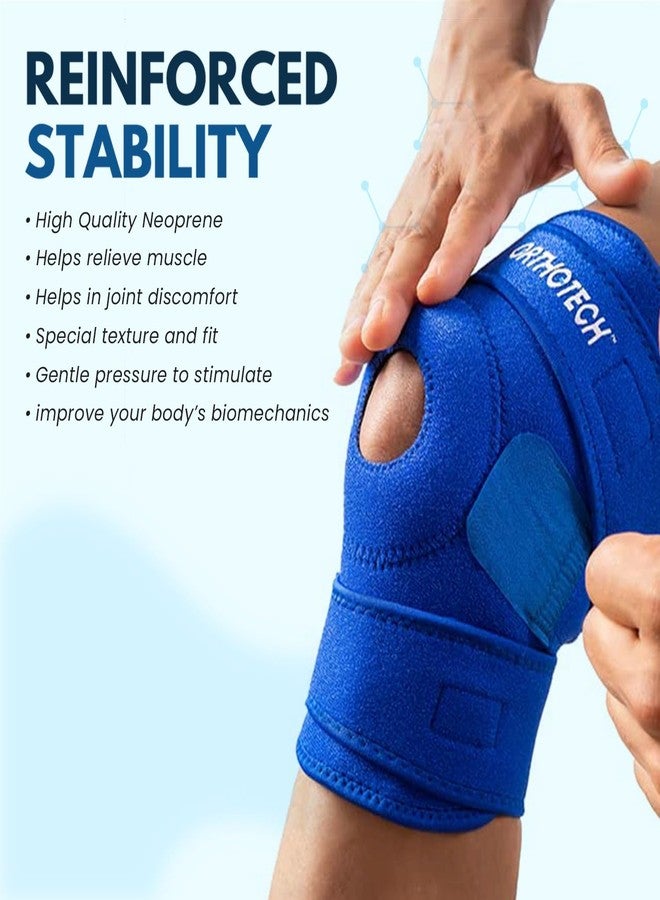 Orthotech Blue Knee Support Brace | Adjustable Compression for Knee Stability | Open-Patella Design with Velcro Closure (Blue) - Image 2