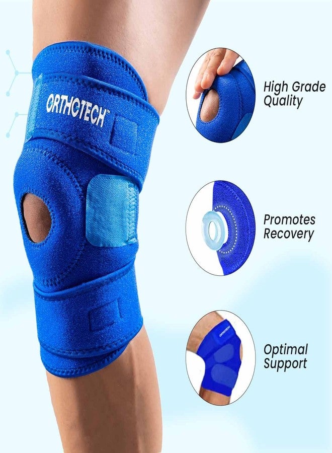Orthotech Blue Knee Support Brace | Adjustable Compression for Knee Stability | Open-Patella Design with Velcro Closure (Blue) - Image 3