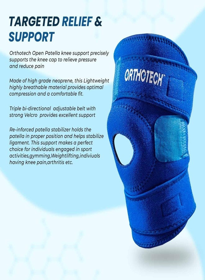 Orthotech Blue Knee Support Brace | Adjustable Compression for Knee Stability | Open-Patella Design with Velcro Closure (Blue) - Image 4