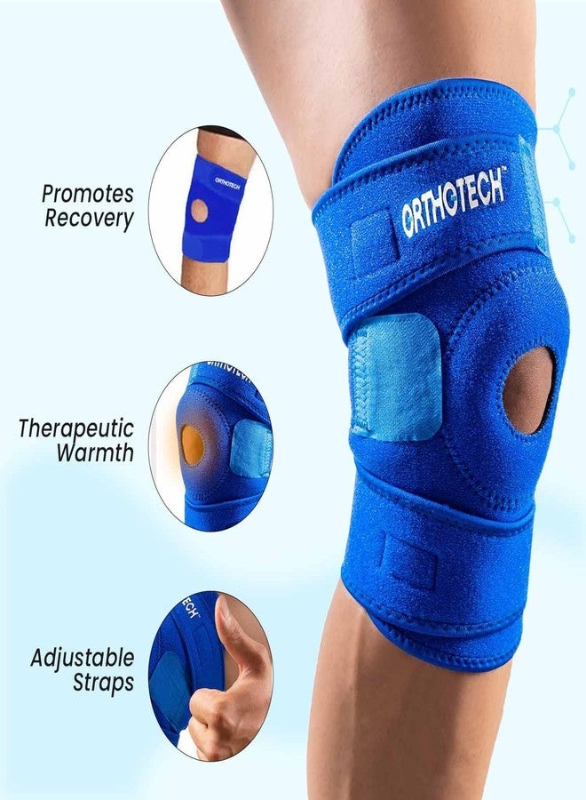 Orthotech Blue Knee Support Brace | Adjustable Compression for Knee Stability | Open-Patella Design with Velcro Closure (Blue) - Image 5