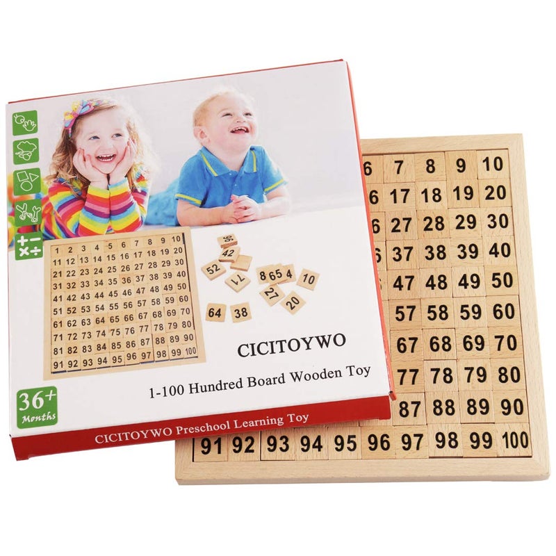 CICITOYWO Wooden Hundred Board Montessori Math Counting Toys, 1-100 Numbers Kindergarten Preschool Learning Educational Game for Toddler Kids (Hundred Board) - Image 2
