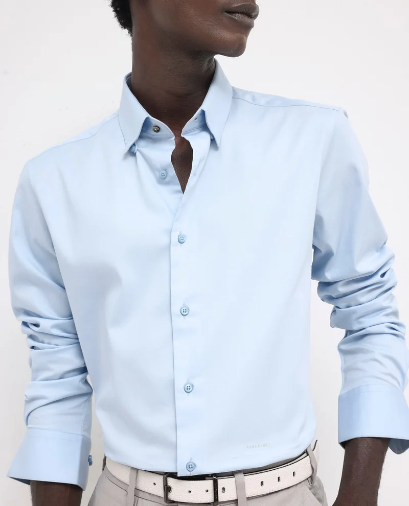 Rare Rabbit Rare Rabbit Men's Holand Light Blue Satin Fabric Full Sleeves Solid Shirt