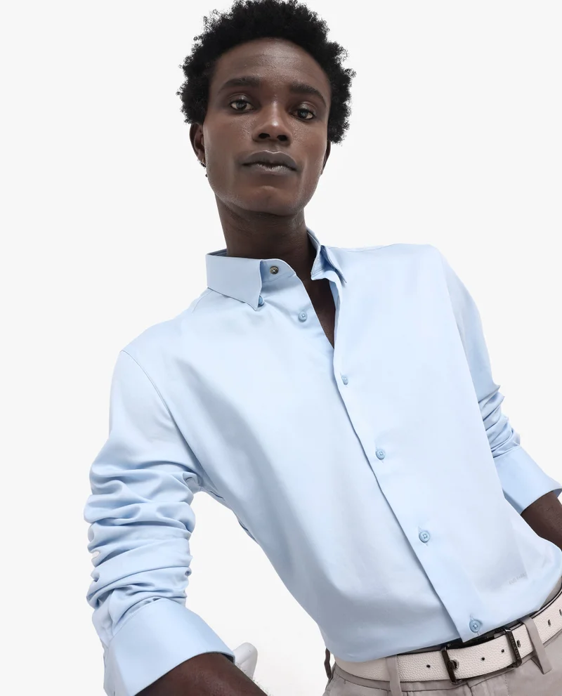 رير رابِت قميص رجالي Rare Rabbit Holand أزرق فاتح ساتان بأكمام كاملة