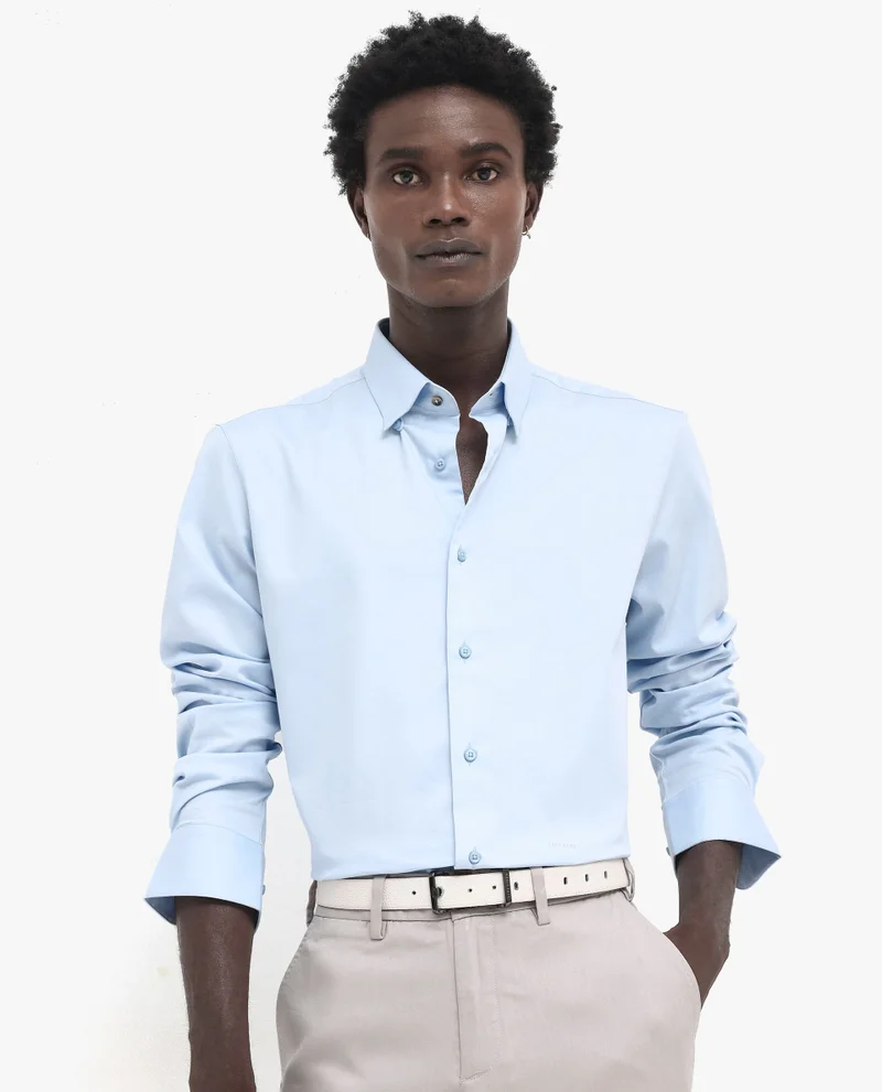 Rare Rabbit Rare Rabbit Men's Holand Light Blue Satin Fabric Full Sleeves Solid Shirt